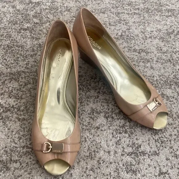 Coach Tan Wedge Patent Leather Shoes 1-