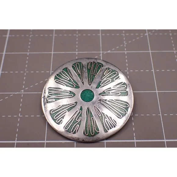 de Passille' Sylvestre Green Cloisonne Style Sand Dollar Design Brooch