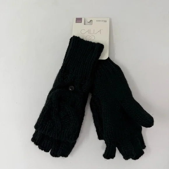 CALIA By Carrie Underwood Black Cable Knit Mittens Gloves NWT