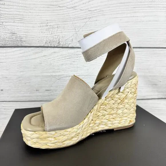 Marc Fisher Women's Natural Leather Nelly Ankle Strap Wedge Sandals Size 10