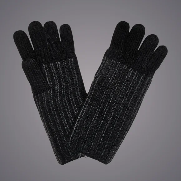 All Saints Gloves Black Charcoal Wool Blend Plaited Rib Gift Outdoor Grunge New