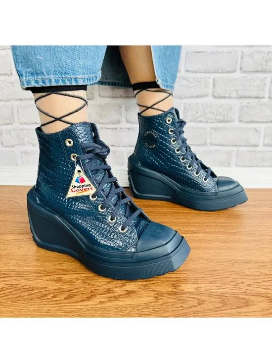 ⭐Chuck 70 De Luxe Wedge Platform Leather Sneakers 6.5 Womens Shoes Blue A10037C⭐