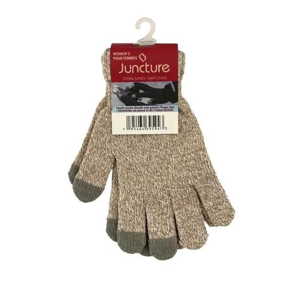 Women's Juncture Texting Gloves Beige Tan Taupe‎ Knit Warm New Winter Cell Phone