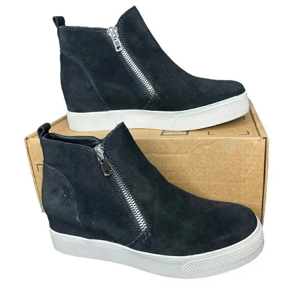 NEW Steve Madden Women’s Black Suede Wedgie Sneaker 10M