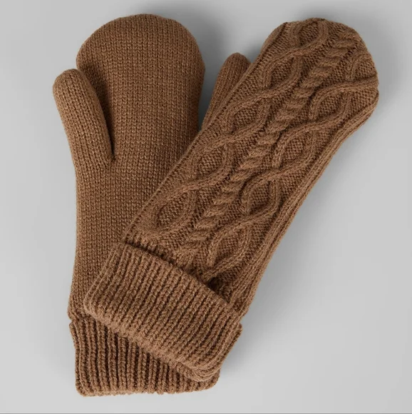 32 degrees winter thick soft sherpa lined‎ Cozy chunky Brown cable Knit Mittens