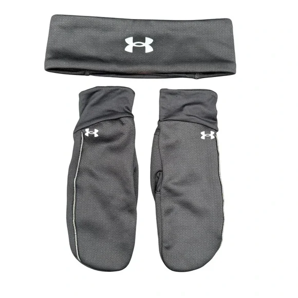 Under‎ Armour Headband & Mitten Glove Set Women's L/XL Black/Reflective Silver