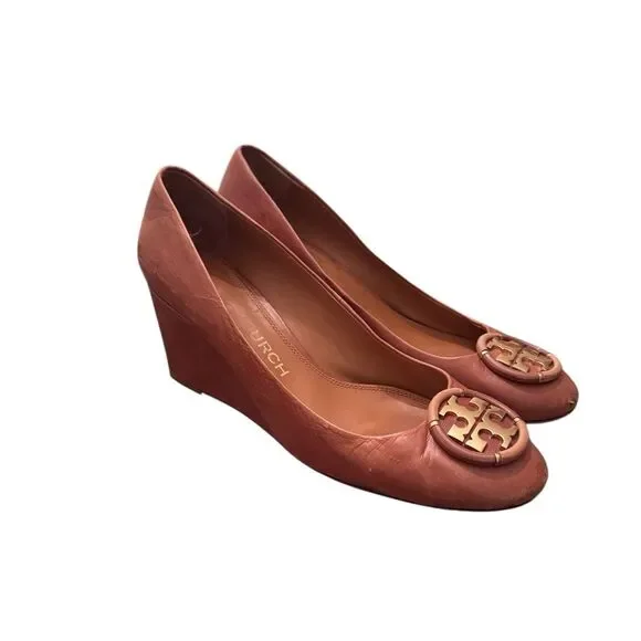 Tory Burch Chelsea Women’s Brown Leather Wedge Pumps