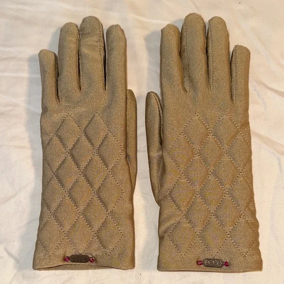 Vintage‎ Totes Isotoner Aris Quilted Tan/Gold Winter Gloves with Embellishments