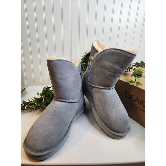 BEARPAW Kylee shaft slip‎ on Suede Boot NeverWet Blue fog SZ 8 New in box