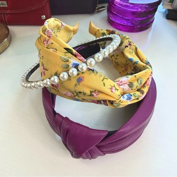 Victorian Floral Yellow, Purple & Pearl Headband Set