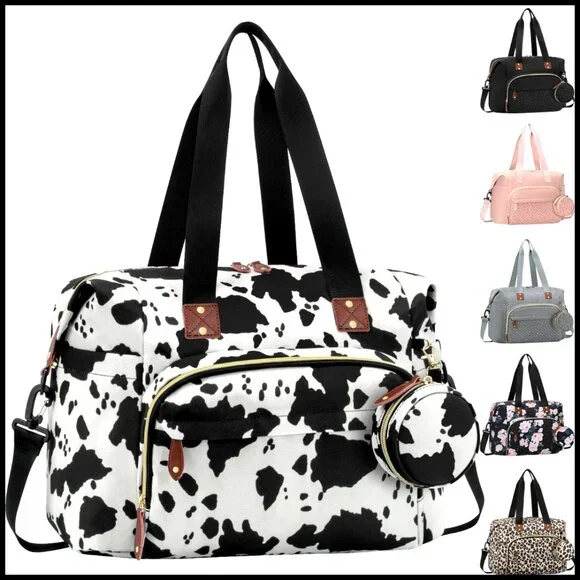 Medium Diaper Tote Bag with 10 Pockets, Insulated Bottle Holders, Luggage Sleeve