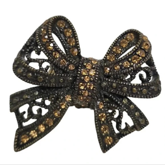 Vintage Rhinestone Bow Elastic Ring