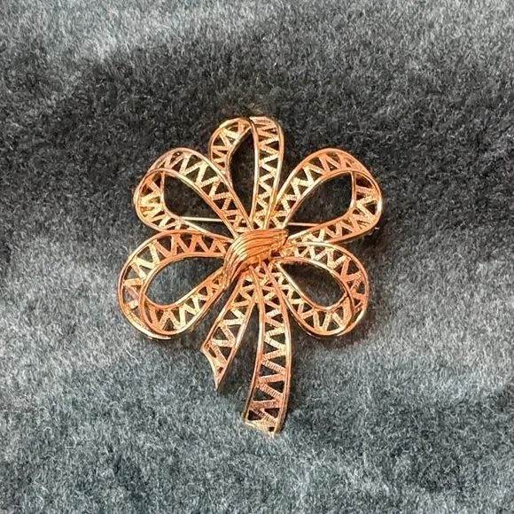 MONET Gold-Tone Hollow Ribbon Bow Brooch