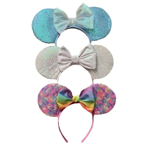Lot Of 3 Authentic Disney Parks Minnie Mouse Ears Headbands Sequined W/Bow