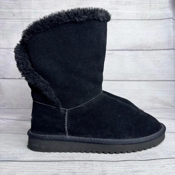 Koolaburra by UGG Victoria Short Black Suede Faux Fur Boots Mens‎ 9 Womens 11