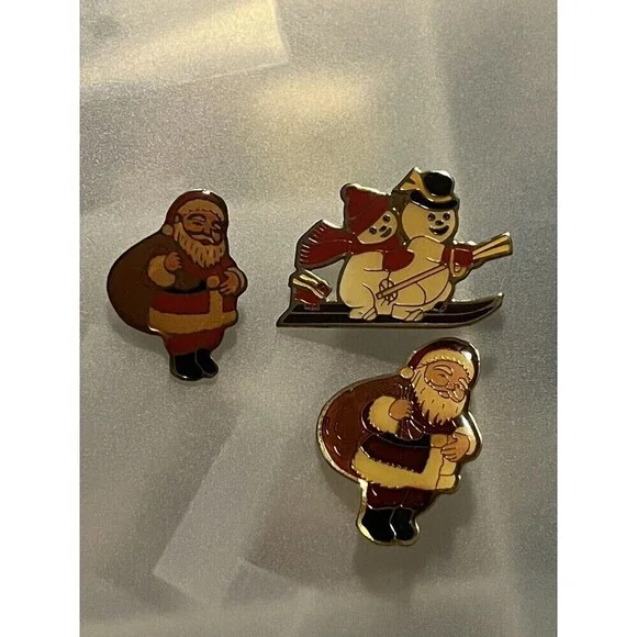 Vintage enamel snowmen Bundle pin brooch centennia 1980