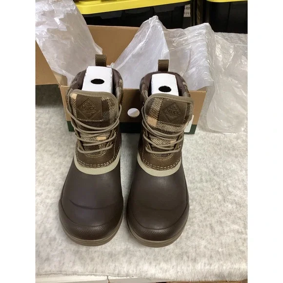 Muck Boot Company Originals Leather Duck Lace Boots Brown Plaid ODLW109 Womens 7