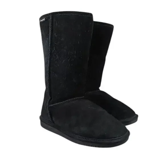 Bearpaw Shoes Women 9 Boot Winter Tall Emma Leather Sheepskin Warm Comfort Black