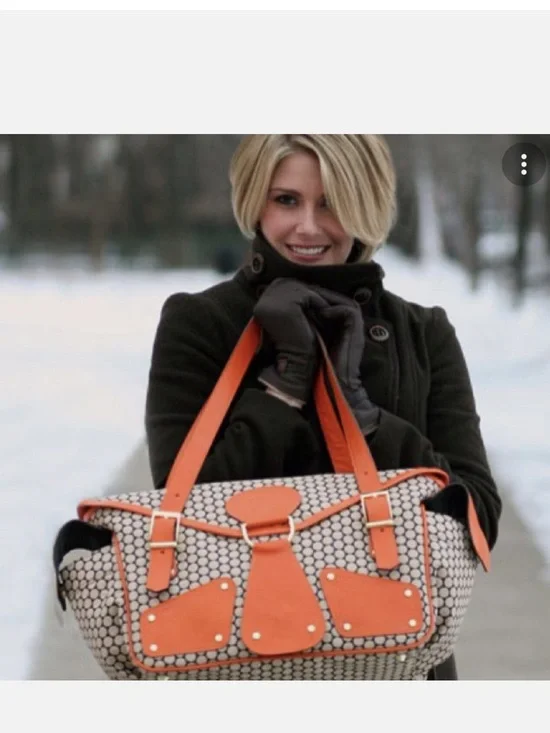 Mia Bossi Neutral Pattern Diaper Bag/Tote with Orange Accents