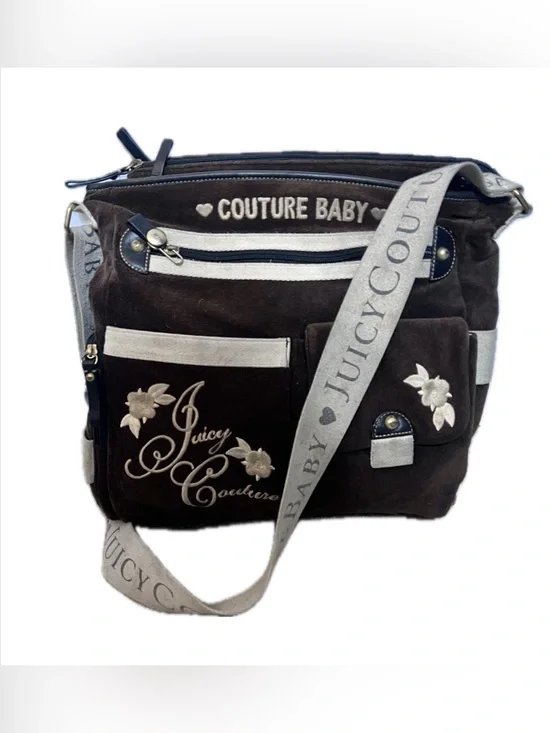 Juicy Couture Brown Suede Baby Crossbody Bag with Cream Accents