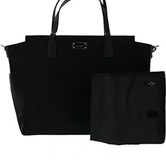 KATE SPADE NY Dawn Black Nylon Baby Diaper Bag with Matching Changing Pad