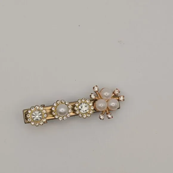 Gold-Tone Rhinestone & Faux Pearl Hair Clip Barrette