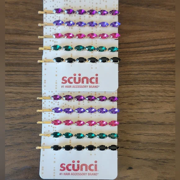 Scunci Rhinestone Jewel Bobby Pins 10 pcs New Gems‎ 2 Sets Hair Gold Multi Color