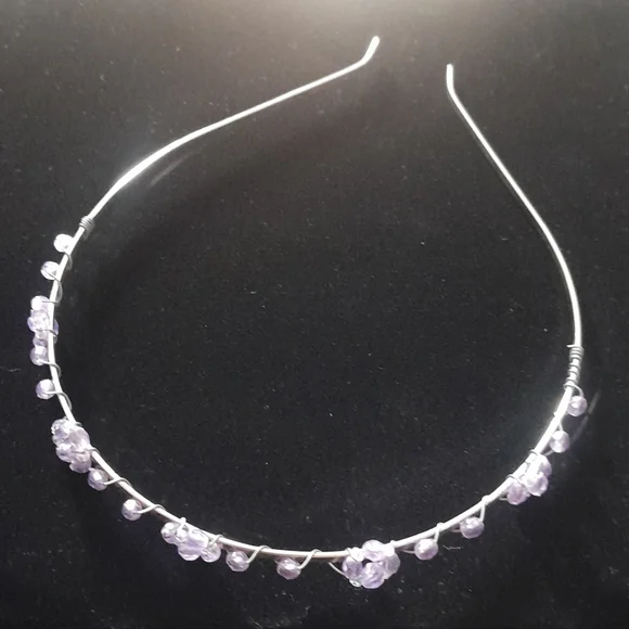 Silver Headband with Purple Plastic Beads🌷1