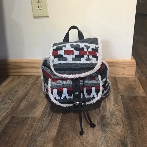 Chateau tribal boho Aztec Sherpa trimmed southwestern festival bucket backpack