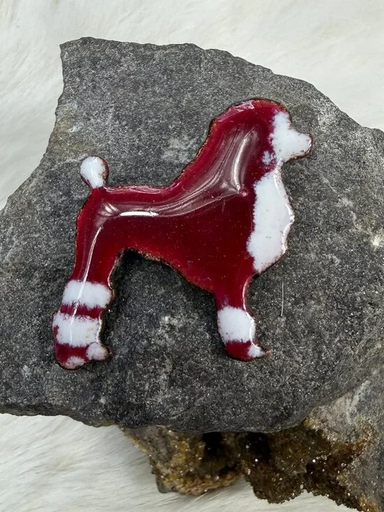 Vintage Poodle Pin Enamel Copper Dog Brooch 1.5