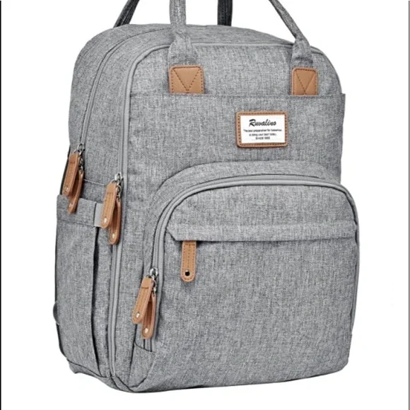 RUVALINO Gray Waterproof Multifunction Diaper Bag Backpack