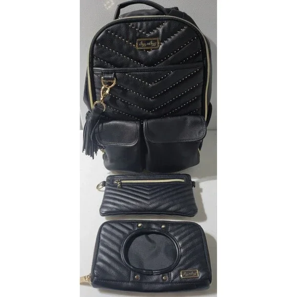 Itzy ritzy black diaper bag backpack with wipe container & Pouch