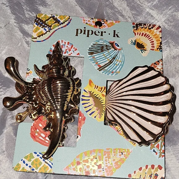 Piper K Shell Hair Clips Gold Cream Brand New Ls M
