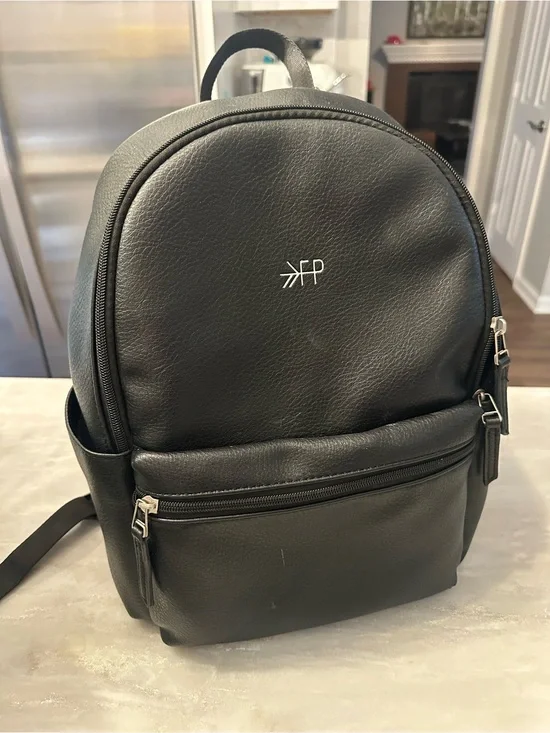 Freshly Picked Black Faux Leather Baby Backpack small