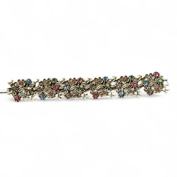Vintage‎ Fairy Garden Floral Rhinestone Bracelet Pastel Flower Link Cottagecore