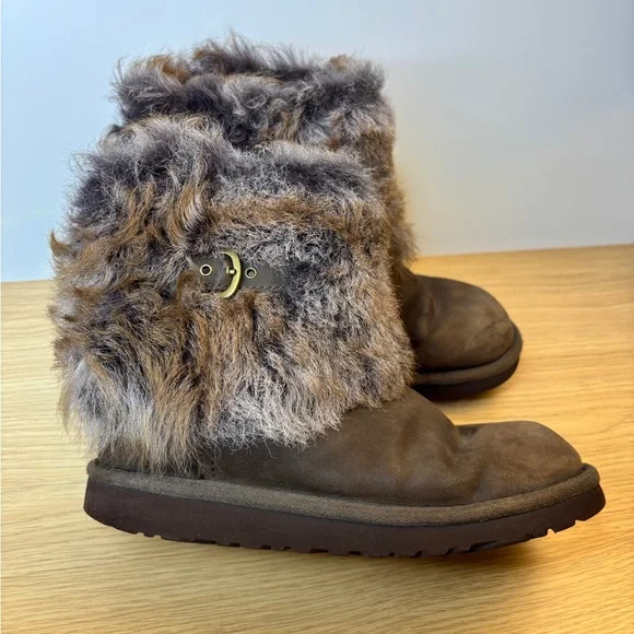 UGG Australia Brown Suede Faux Fur‎ Buckle Winter Boots Women 5 / Kids 4