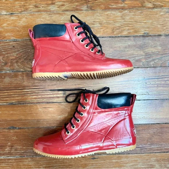 Vintage Sporto 1980s Red Rubber Fleece Lined Rain Boots