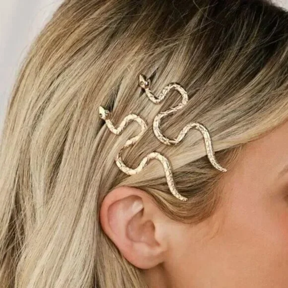 Gold snake hair pin