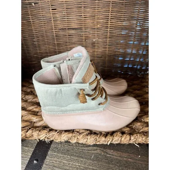Sperry Top Sider High Women's Rose Pink Gray Waterproof Duck Rain Boots Size 7.5