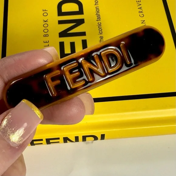 Fendi Brown Tortoise Logo Hair Clip