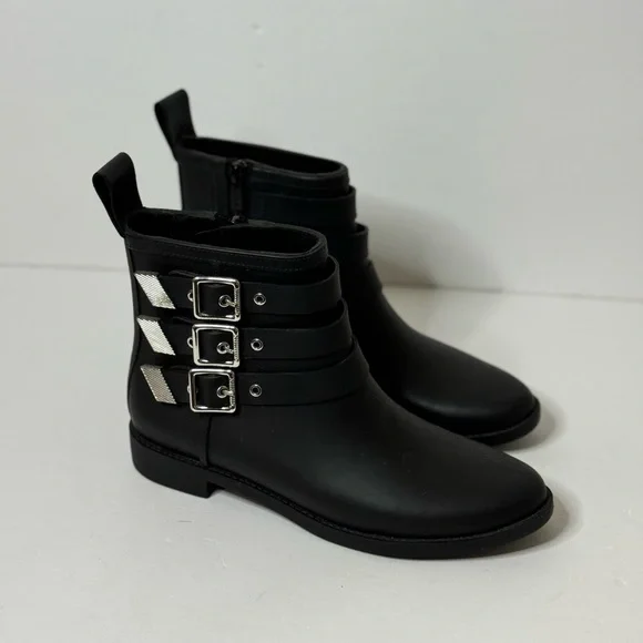 Loeffler Randall Nash Rain Boots Black Silver Size 6