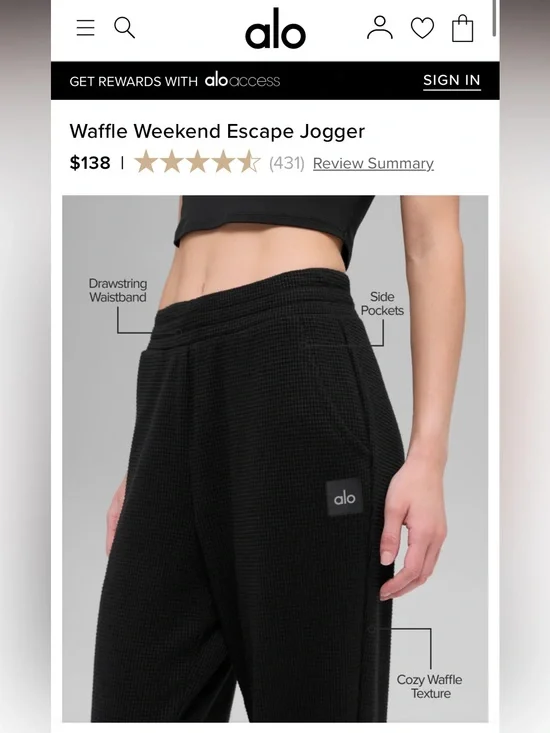 Alo Waffle Weekend Escape Jogger - Black