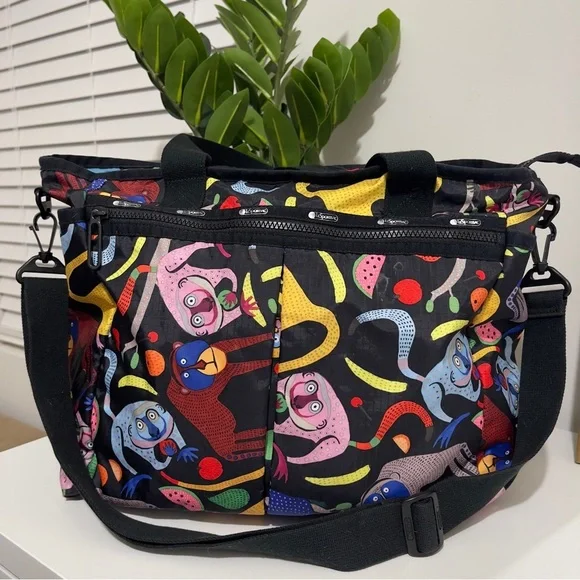 LESPORTSAC rare RYAN baby tote carryon monkey printed bag shoulder crossbody