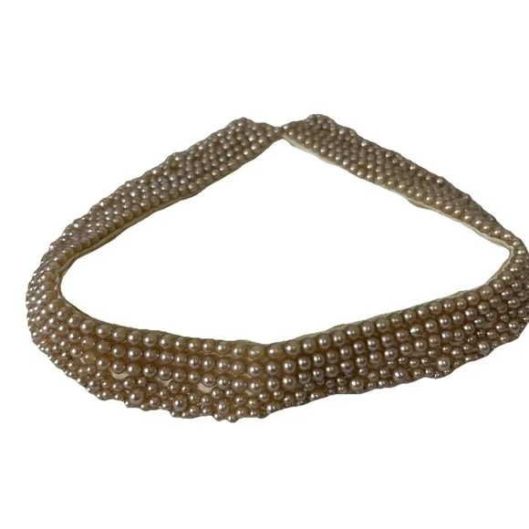 Vintage‎ Hand Made in Japan Faux Champagne Pearl Bead Collar Floral