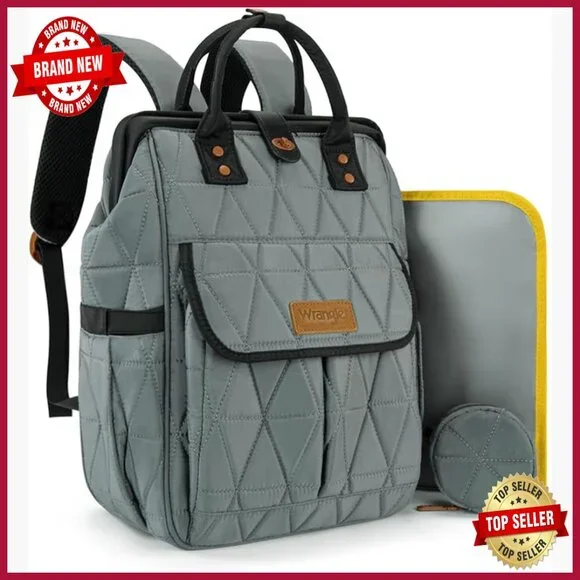 Quilted Leather Diaper Backpack with Changing Pad, Pockets, Stroller Straps