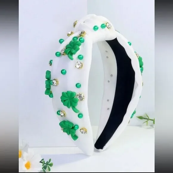 1pc Women's Green Four-Leaf Clover Saint Patrick's Day Knotted Headband