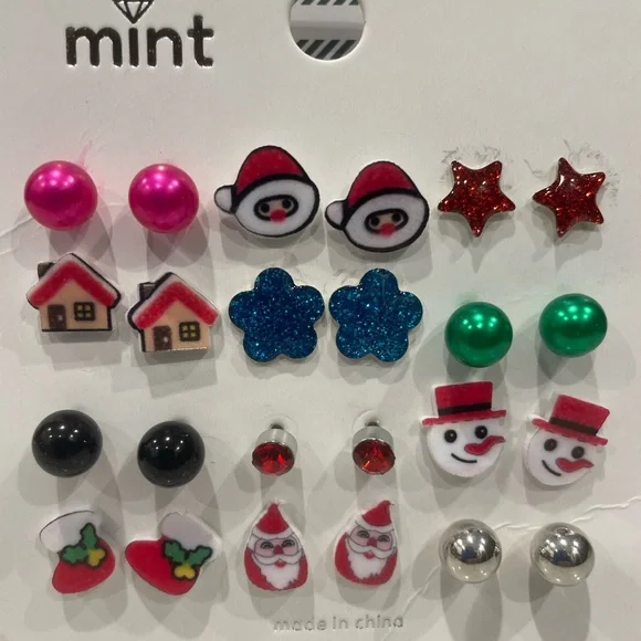 Christmas Fashion Stud Earrings 12 pairs Women or Children’s NWOT