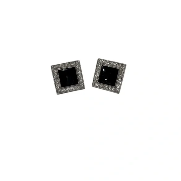 Vintage costume onyx and diamond earrings. EUC