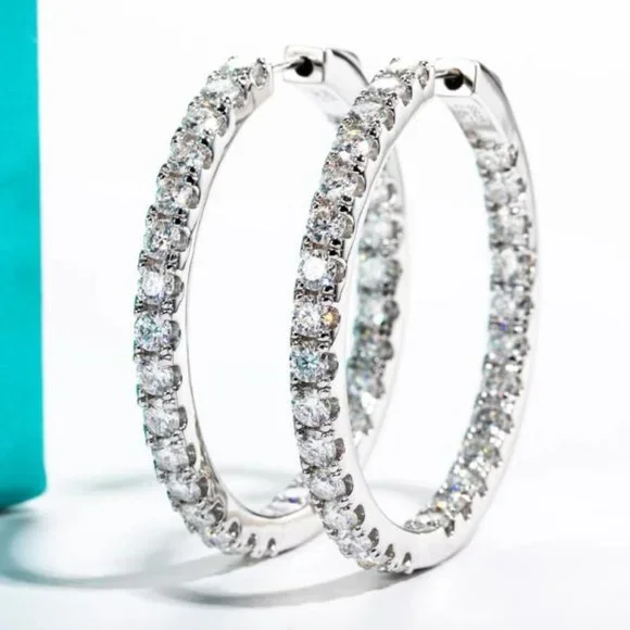 Certified 2.88 ct. t.w. Moissanite Diamond Inside Out Hoop Earrings NEW