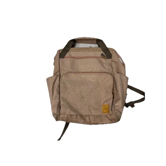 Lassig Baby Diaper Bag Backpack W/ Changing Pad Brown Multi Pocket Unisex BIN3
